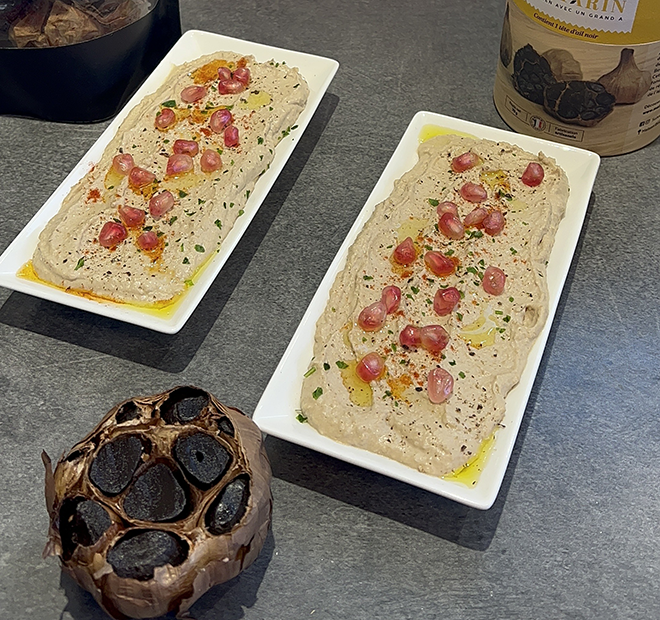 préparation recette houmous & ail noir